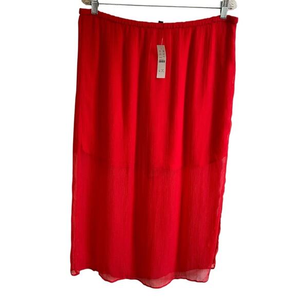 J. Crew Dresses & Skirts - J Crew Gwyneth Cupro Slip Midi Skirt Womens L Pink Red Sheer NWT
